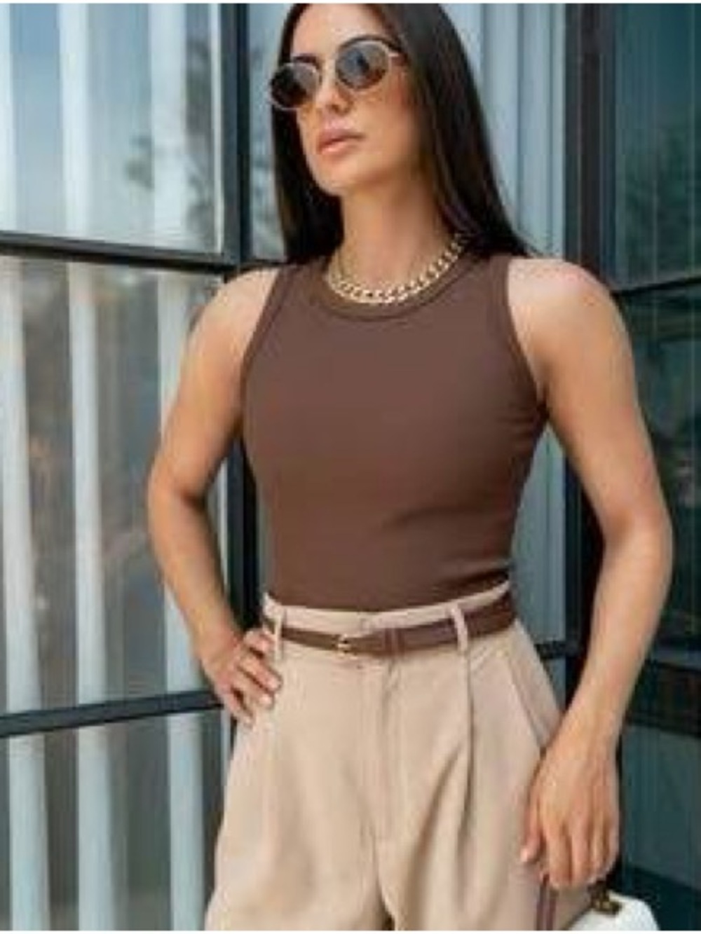 aerie Chocolate Brown Ribbed Tank Top